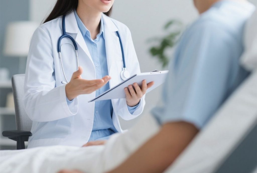 Doctor discussing treatment options at hospital bedside — Ambetter Accepted Doctors Houston, patient care and coverage guidance